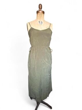 Olive Slip Midi Dress with Adjustable Straps